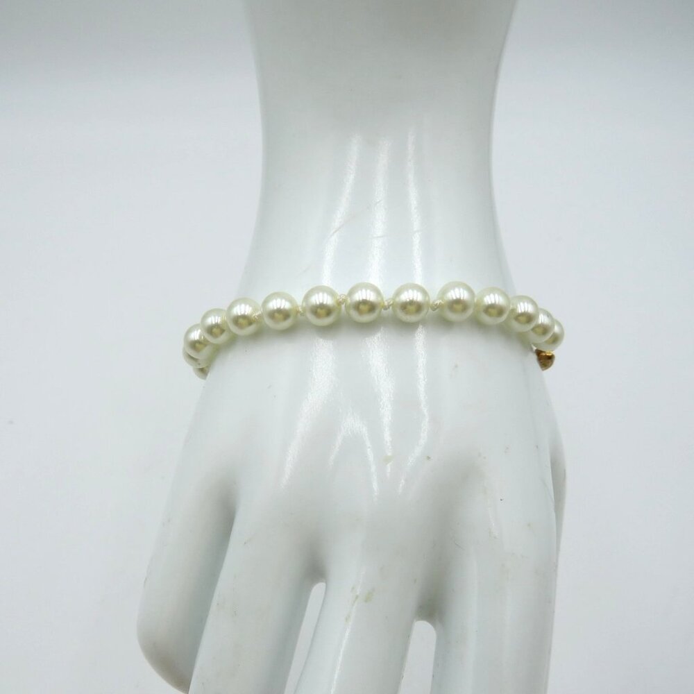 Imitation Pearl Bracelet White‎ Round Beads Gold Tone Fishhook Clasp Bridal